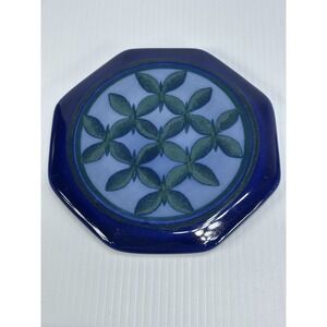 Studio Art Pottery Painted Butterfly Flower Cobalt Blue Signed CG Trivet Tray